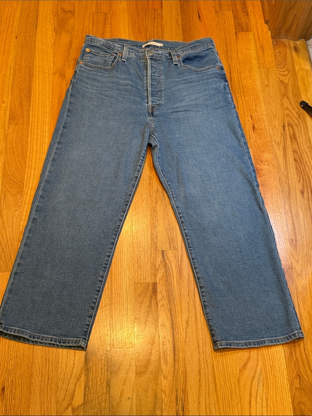 Classic Women's 32" Ribcage Straight Ankle Button Fly Blue Denim Jeans